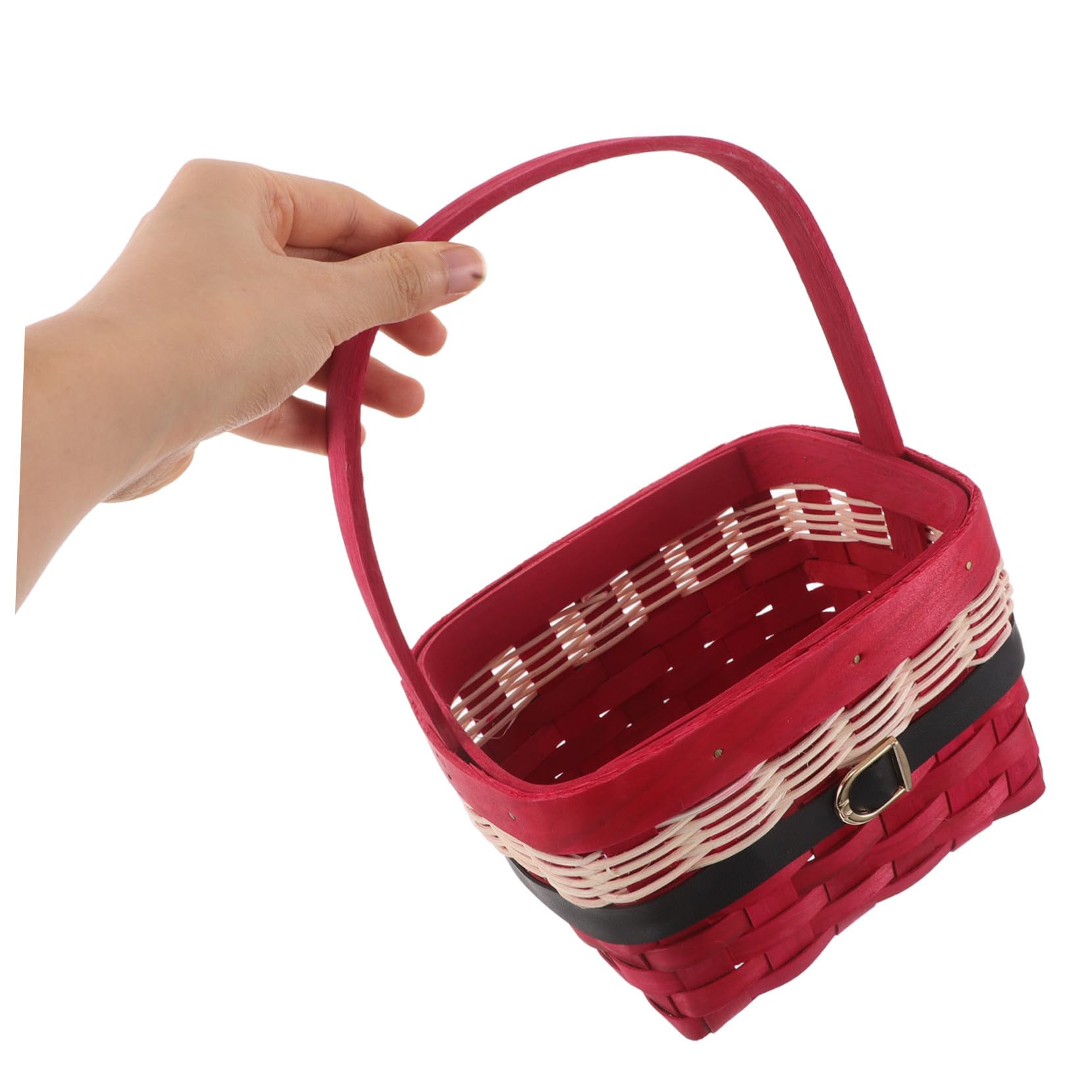 Cesta Navideña Decorativa Cuadrada Tejida Mano con Asa Organizador Portátil para Frutas y Regalos Cesta de Almacenamiento Resistente para Mesa y Despensa