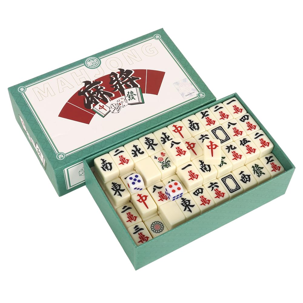 Mini Mahjong Set, Mini Majong, 144 Tiles Chinese Traditional Mahjong Set with Carrying Travel Case,MahjongSet Portable with 2 Dice,Classic Mahjongs Game Sets for Family Leisure Time Travel Game
