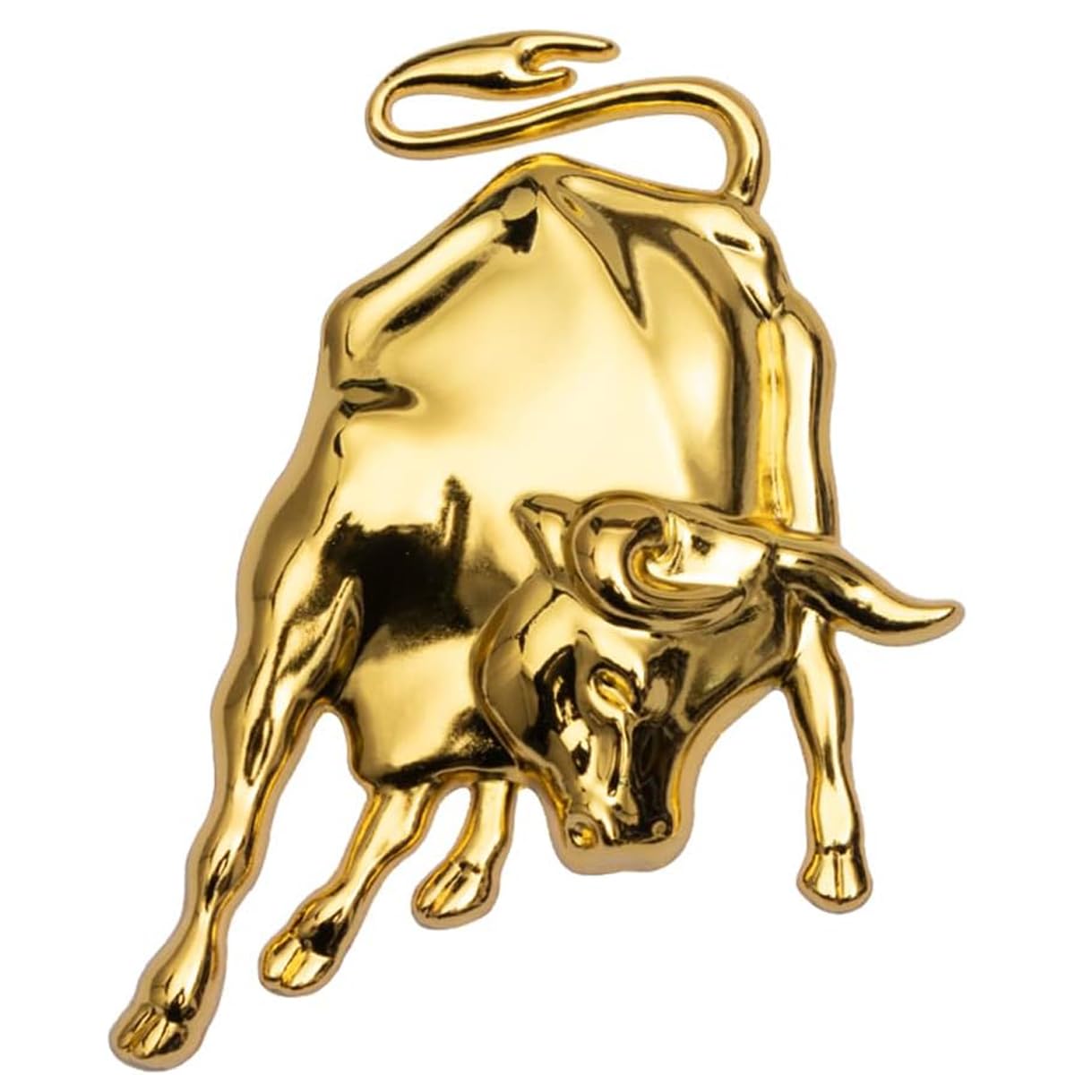 Bull Shaped 3D Metal Emblem – Gold, 9.5 cm x 8 cm | Sleek Chrome Finish Badge for Cars, Desks, Laptops, and Any Flat Surface