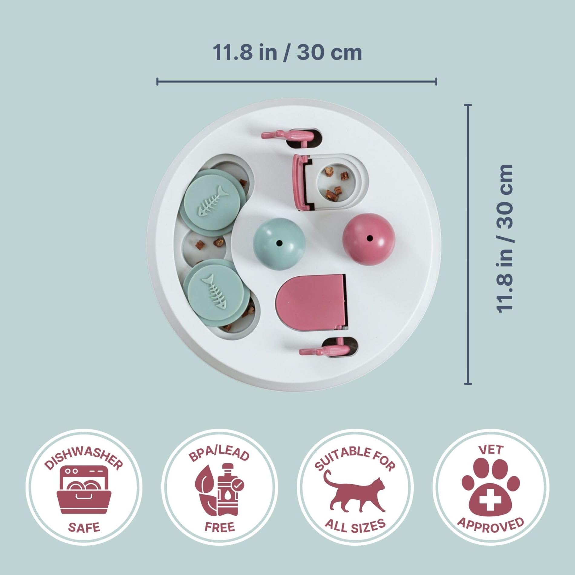 Trixie Cat Activity Flip Board – 4-Module Treat Puzzle Enrichment Toy for Mental Stimulation & Slow Feeding – Interactive Cat Toy for Indoor Cats – Berry/Gray, 9 x 9 x 2.5 in