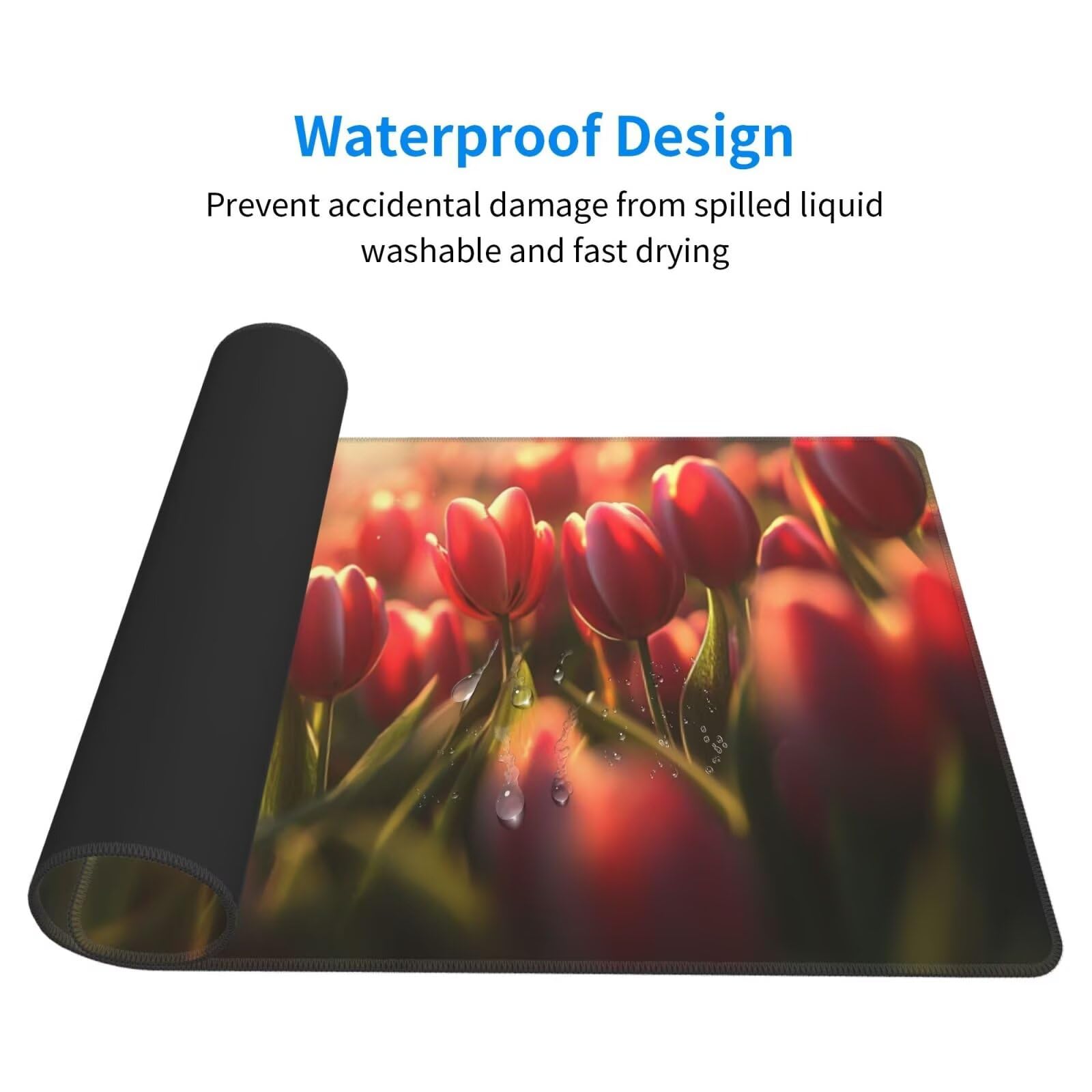 Czerwona podkładka pod mysz XXL tulipanowa mata na biurko 1600 x 800 x 3 mm zmywalna podkładka do gier na laptopa, z antypoślizgową gumową podstawą do gier, PC, pracowników biurowych Y923