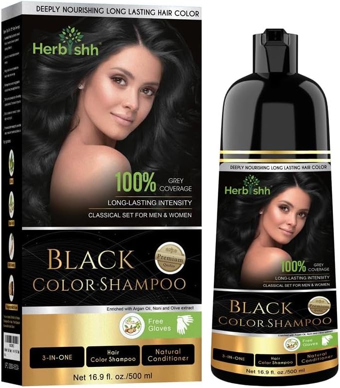 - Hair Color Shampoo Black (500ml) with 1 Pair of Gloves | Hair & Beard Dye for Men & Women | 3-in-1 Permanent Dye with 100% Grey Coverage Upto 3 Weeks | Long Lasting Salon Like Hair