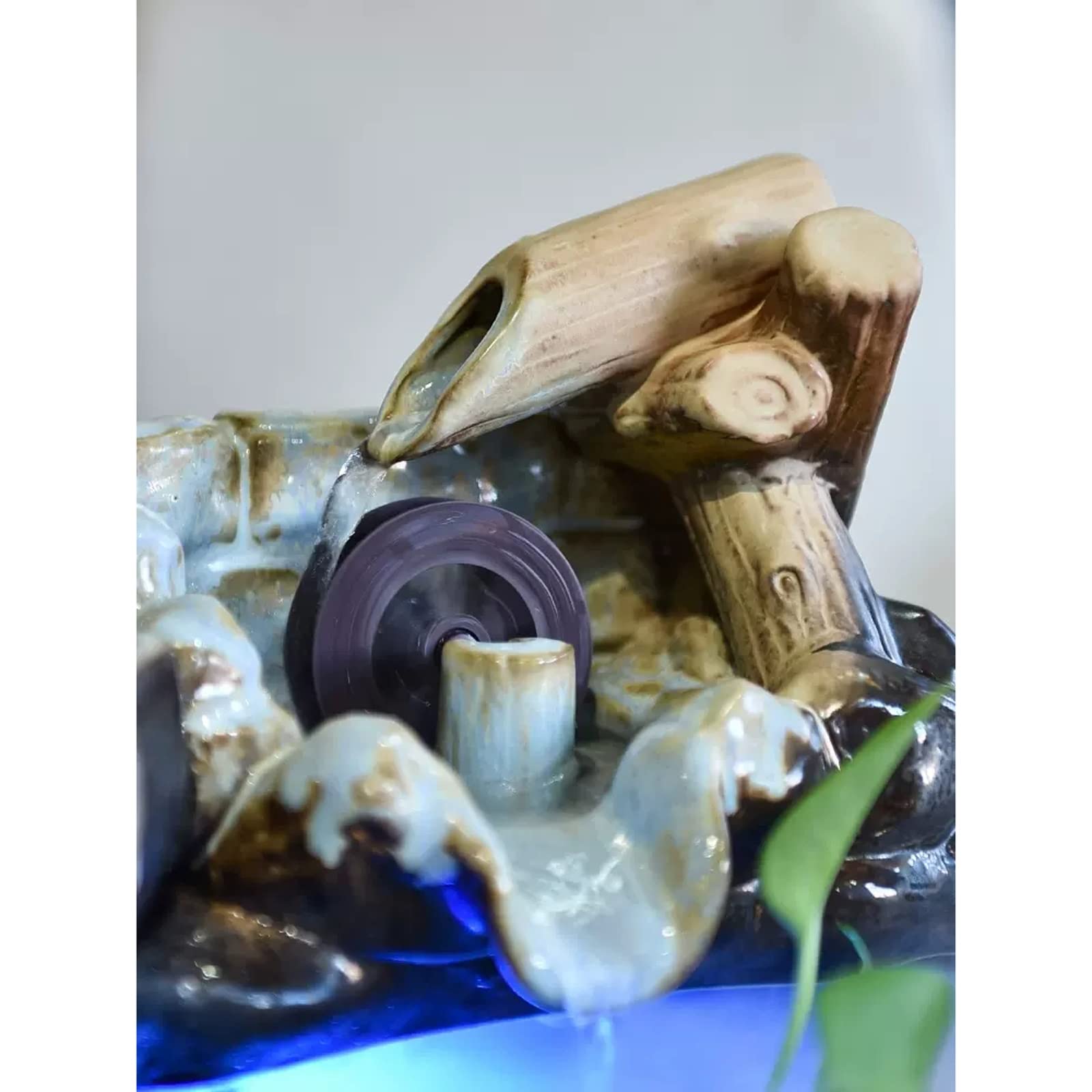 Fuente Decorativa de jardín, Fuente de Agua con Cascada, de cerámica, con Bomba de Agua, Feng Shui Zen, decoración para salón, Dormitorio, Oficina, 32 x 27 x 28 cm