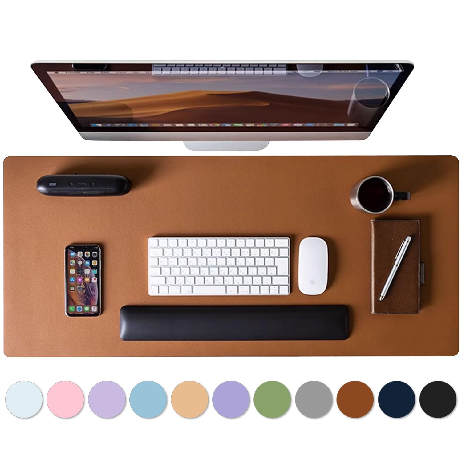 Roslim Leather Desk Pad Protector,Mouse Pad,Non-Slip Computer Mat for Desk,PU Leather Office Desk Mat for Home & Office,Waterproof Laptop Desk Blotter for Keyboard and Mouse,Brown (15.7''X31.5'')