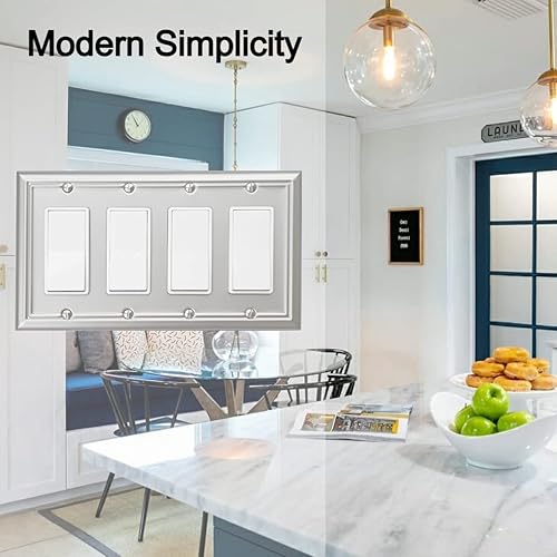 Miniatura 4 de Adler - Cubierta cuádruple para interruptor de luz decorativa Adler, placa de pared de metal, paquete de 2 unidades, níquel cepillado de 4