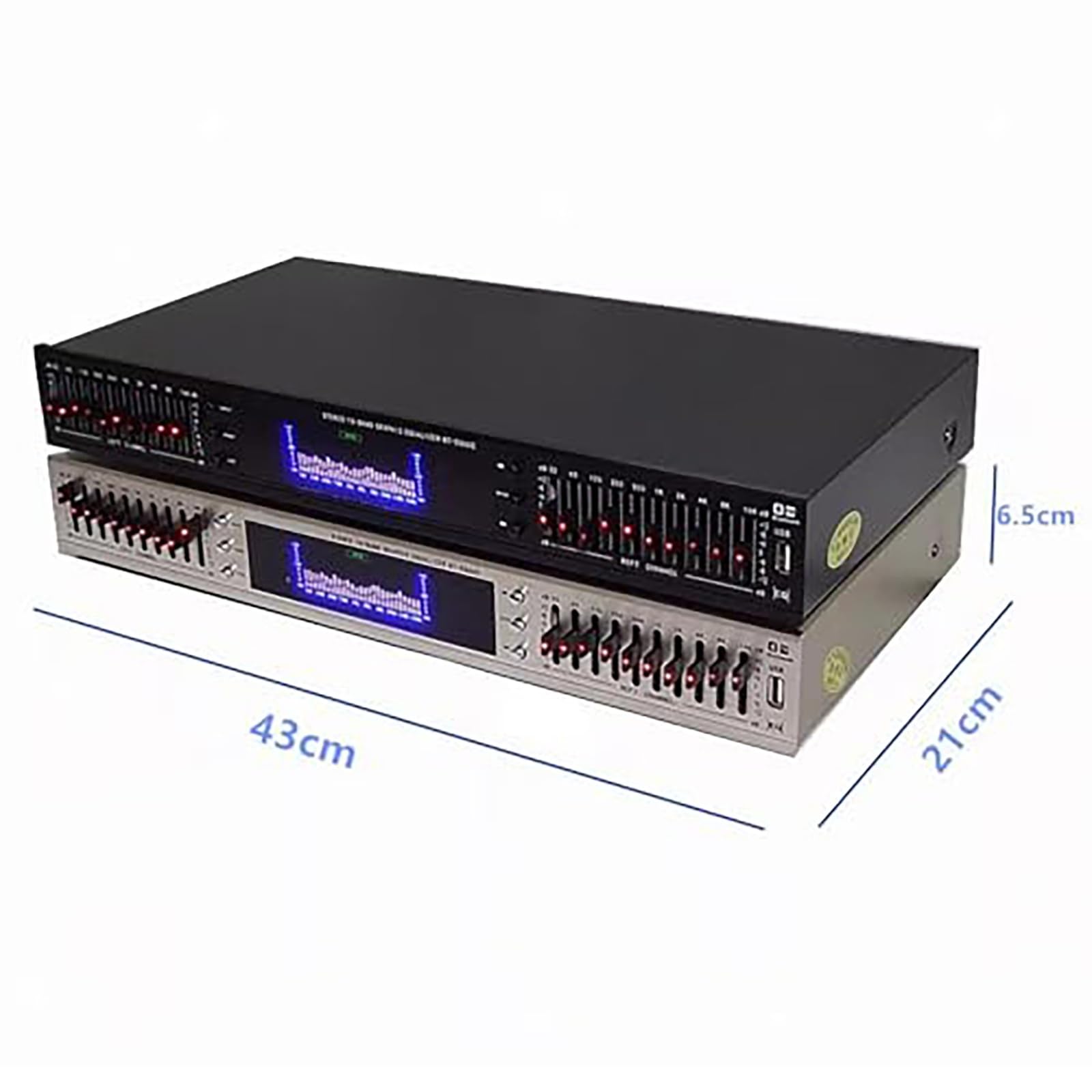 Ecualizador de Efectos gráficos Digitales, Esquema de Sonido Hi-Fi de 20 Bandas, con Control Remoto, Ajuste dinámico de Ritmo, Medios y Graves, para Estudio doméstico y grabación.(Black)