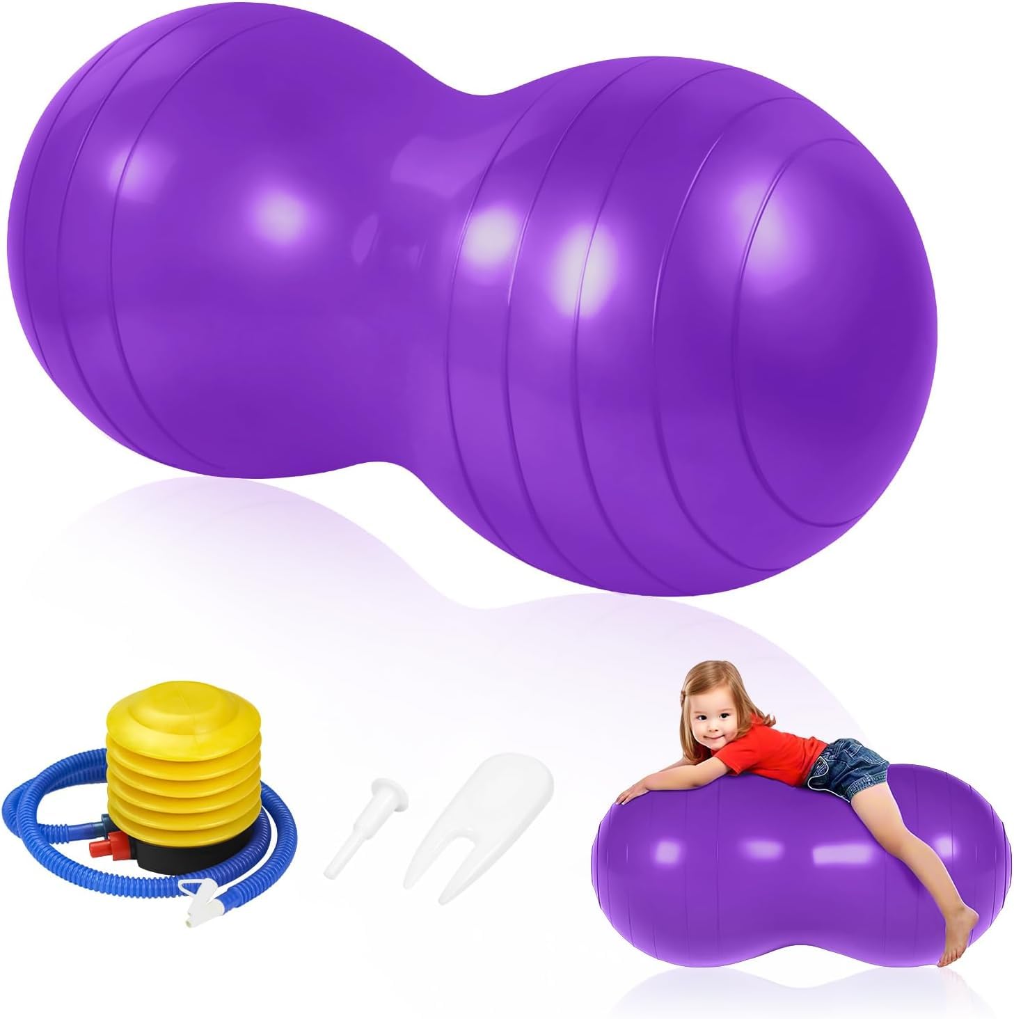 Glowcharm Peanut Ball for Kids 50×100cm, Autism Sensory Equipment for Kids, Anti-Slip Exercise Ball for Therapy, Pilates, Yoga & Coordination Training