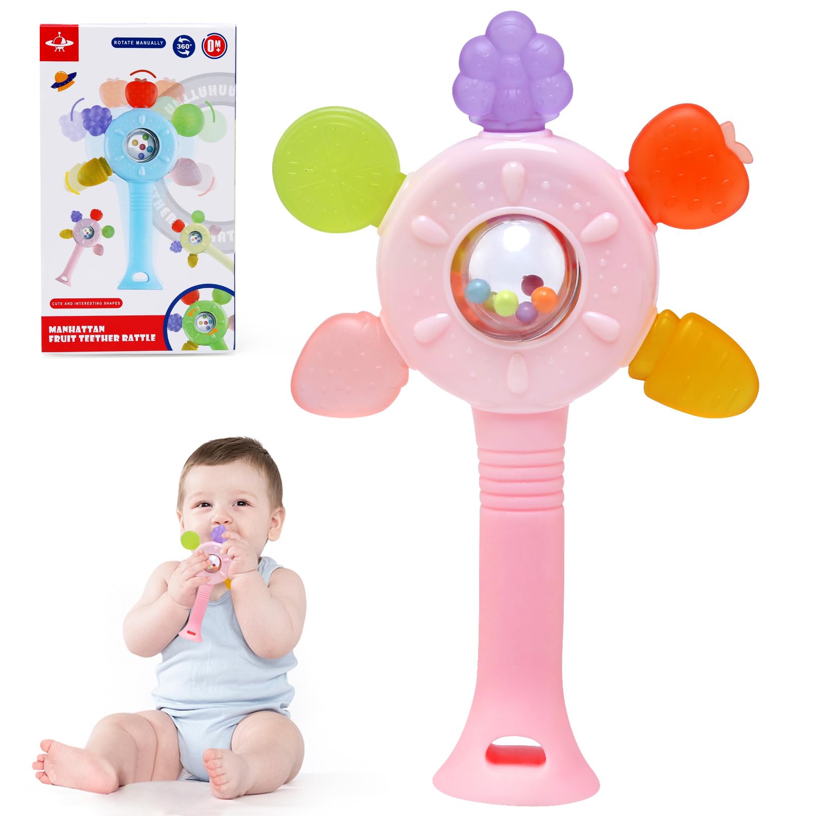 Sonajeros y Juguetes Mordedor Montessori Bebés 0-12 Meses Educativos,Silicona Sensorial Denticion Sonajero Bebé 0 3 6 9 Meses,Juguete Sonajero Bebés 1 Año, Regalo Cumpleaños y Navidad