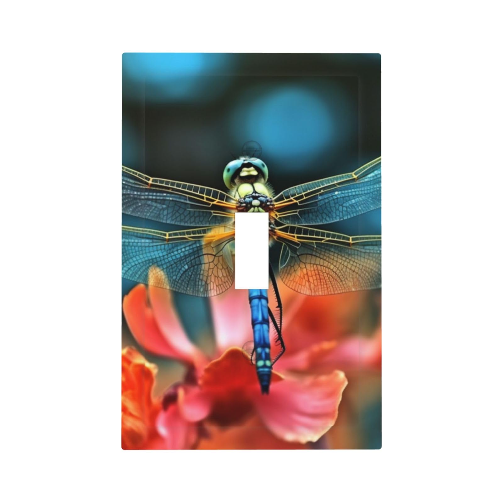1-Gang Decorator Wall Plate Dragonfly On The Flower Light Switch Cover Single Gang Receptacle Outlet Wall Plate Mid Size 5" x 3" Wallplate Unbreakable Polycarbonate Outlet Faceplates Covers