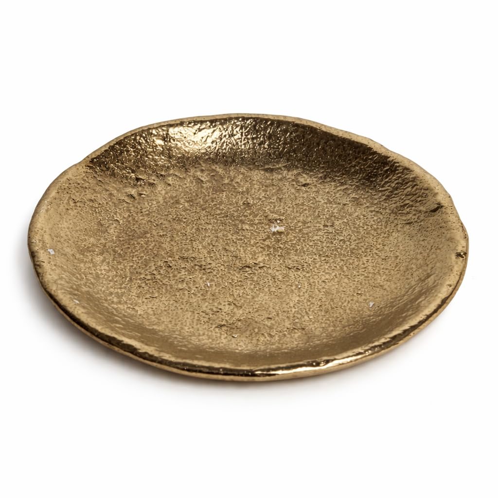 Brass Gold Aluminium Coaster, Hammered Finish, Imperfect Round, 11x11x2 cm, Trinket Dish for Jewellery, Keys and Candle Base, Single-image-34