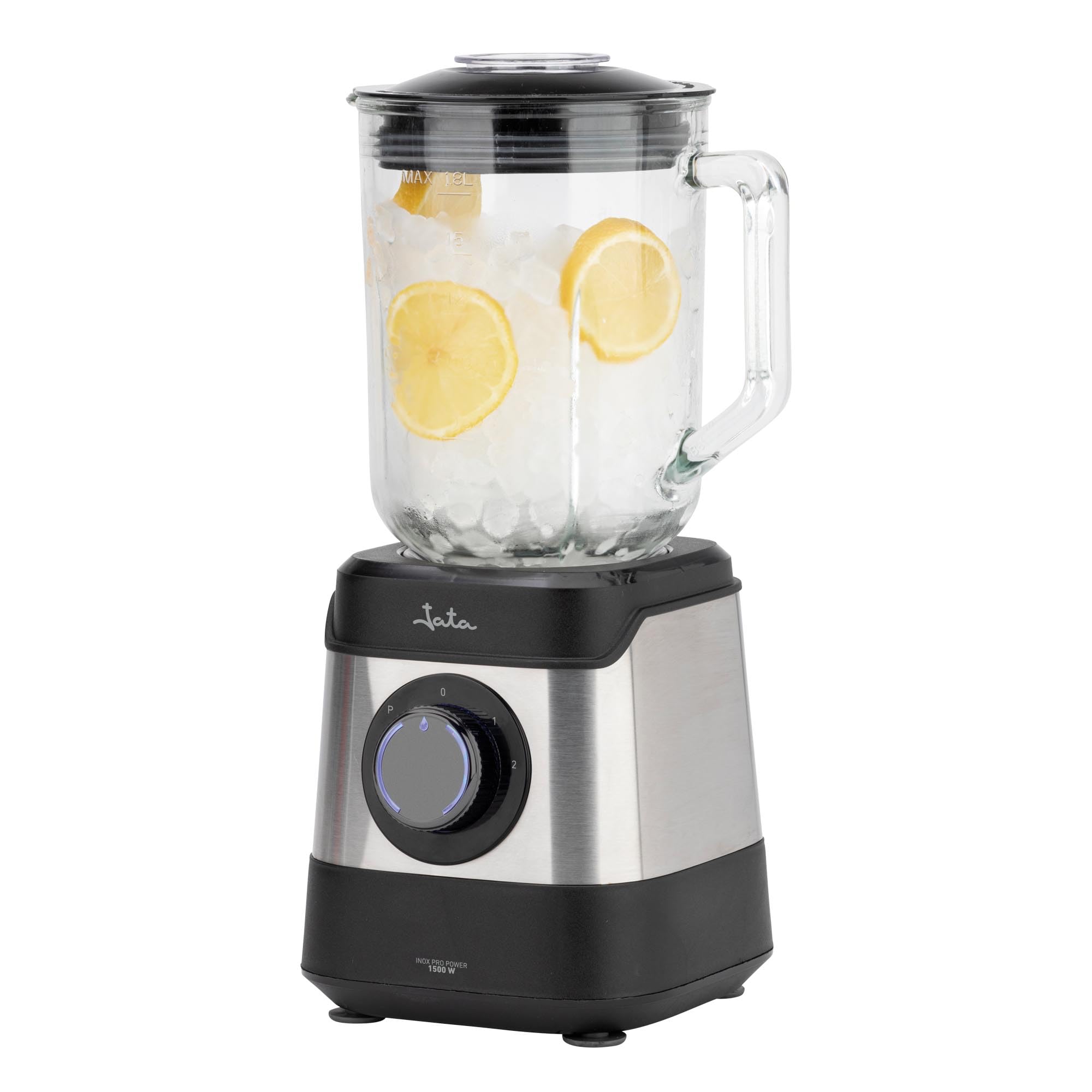 JATA JEBT3855 - Batidora de Vaso 1500 W con Jarra de Cristal 1,8 L, Motor AC Alto Rendimiento 17000 RPM, Tritura Hielo, 2 Velocidades + Pulse, Cuchillas Acero Inoxidable, Sistema Seguridad