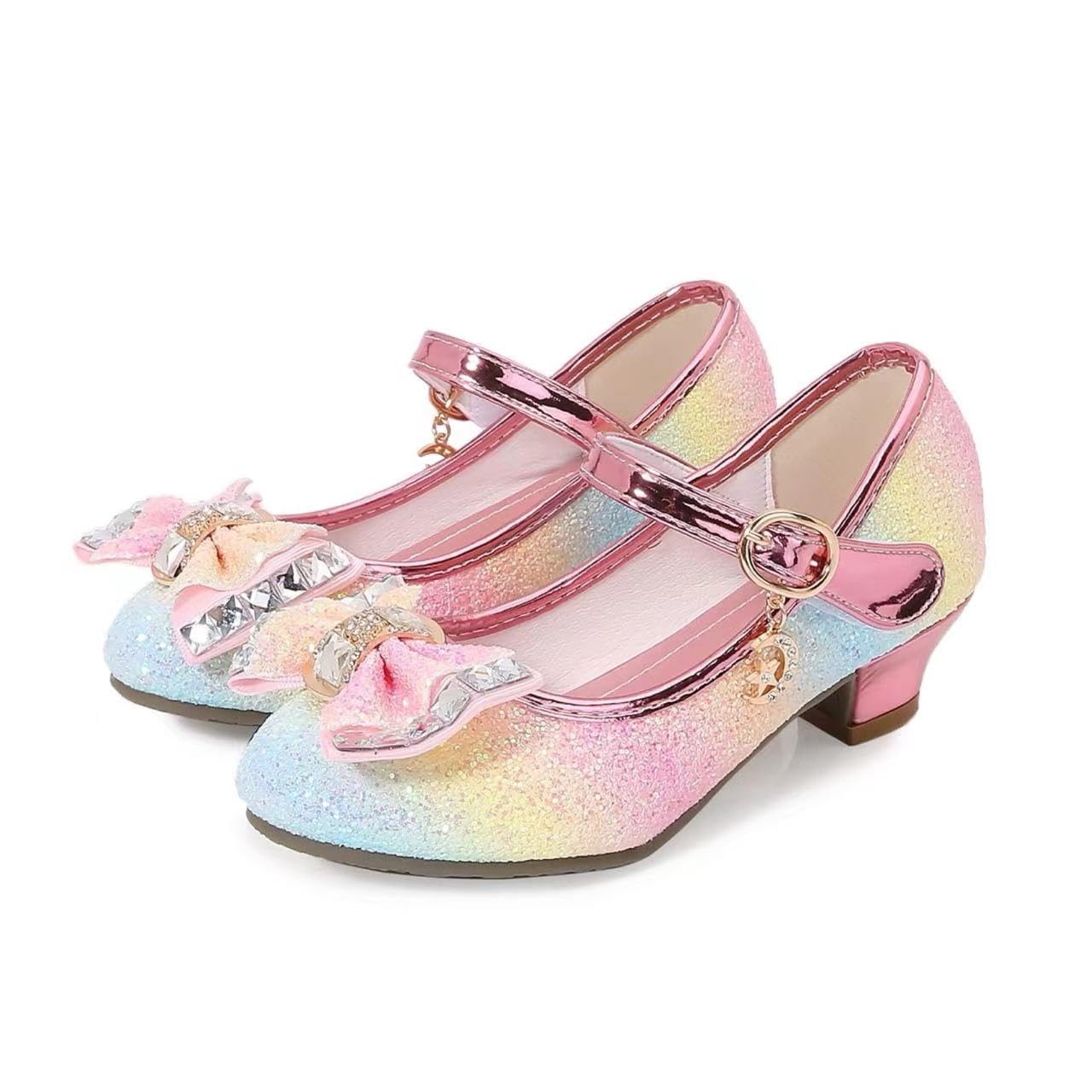 Beselle Girls Dress Shoes Glitter Rainbow Mary Jane Ballet Flats Princess Low Heels Shoes Size 3M American Little Kid