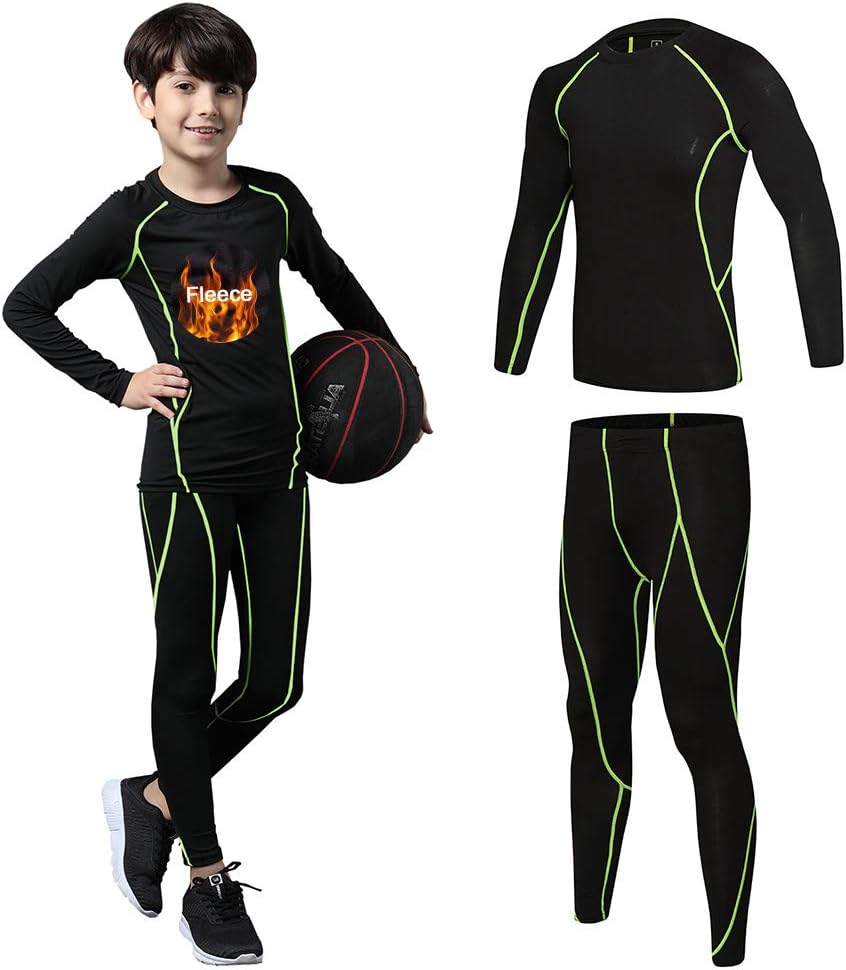 2/3/4 Pcs Boys Girls Base Layer Athletic Compression Leggings and Shirts Thermal Underwear Set Running Pants Tights