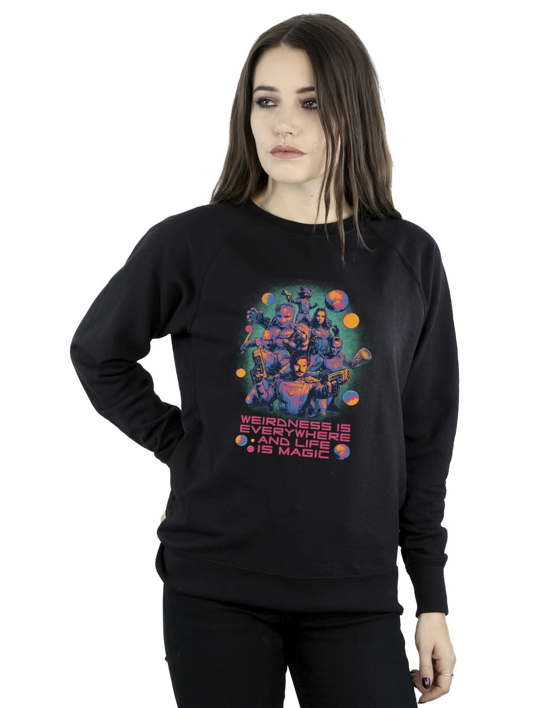 Absolute Cult Women's Black Marvel Guardians Of The Galaxy Vol.3 Weirdness Sweatshirt Medium