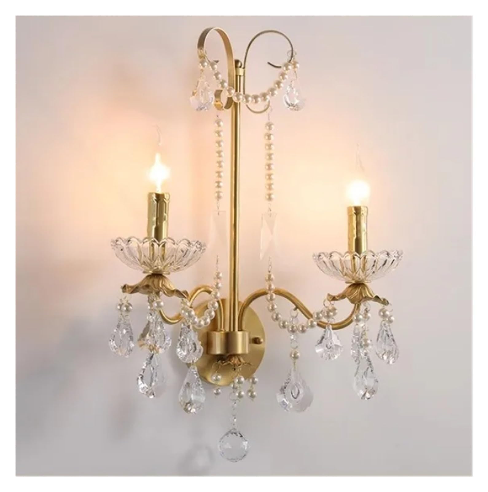 ASerZenith Background Wall Lamp Retro Crystal Lamp Bedroom Bedside Lamp Study Corridor Lamp,Copper-Cstyle