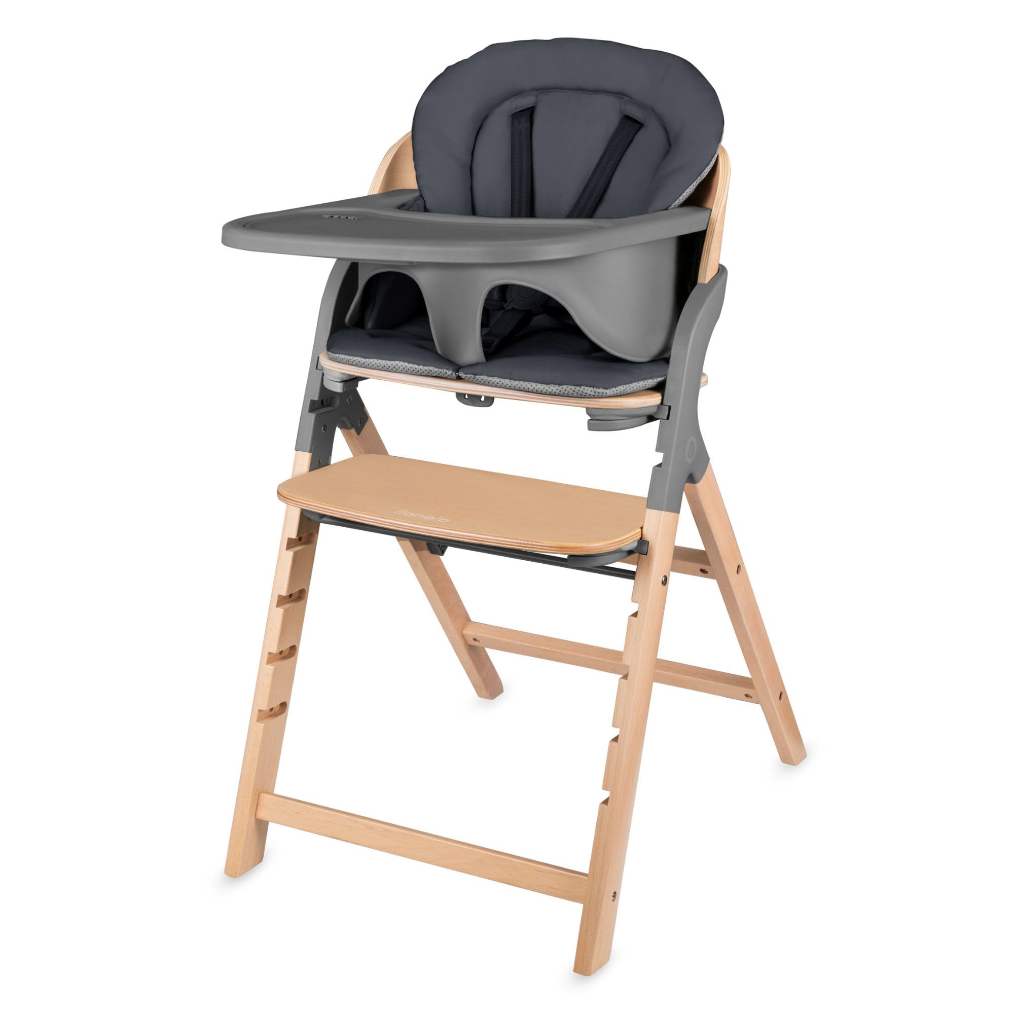 LIONELO Chaise Haute en Bois Megan, Évolutive de 6 mois à 110 kg, Repose-pieds Réglable, Ceintures 5 Points, Coussin d'Assise, Nettoyage Facile (Grey)