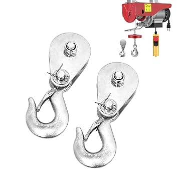 Tylulikaty Pulley Hook (1Tons/2,200 LBS) Snatch Block with Hook Heavy Duty Pulley Lifting Block Hoist with Hook for 3/8 inch Cable High Strength Steel Single Wheel Rope Bearing Winch Block 2 pcs