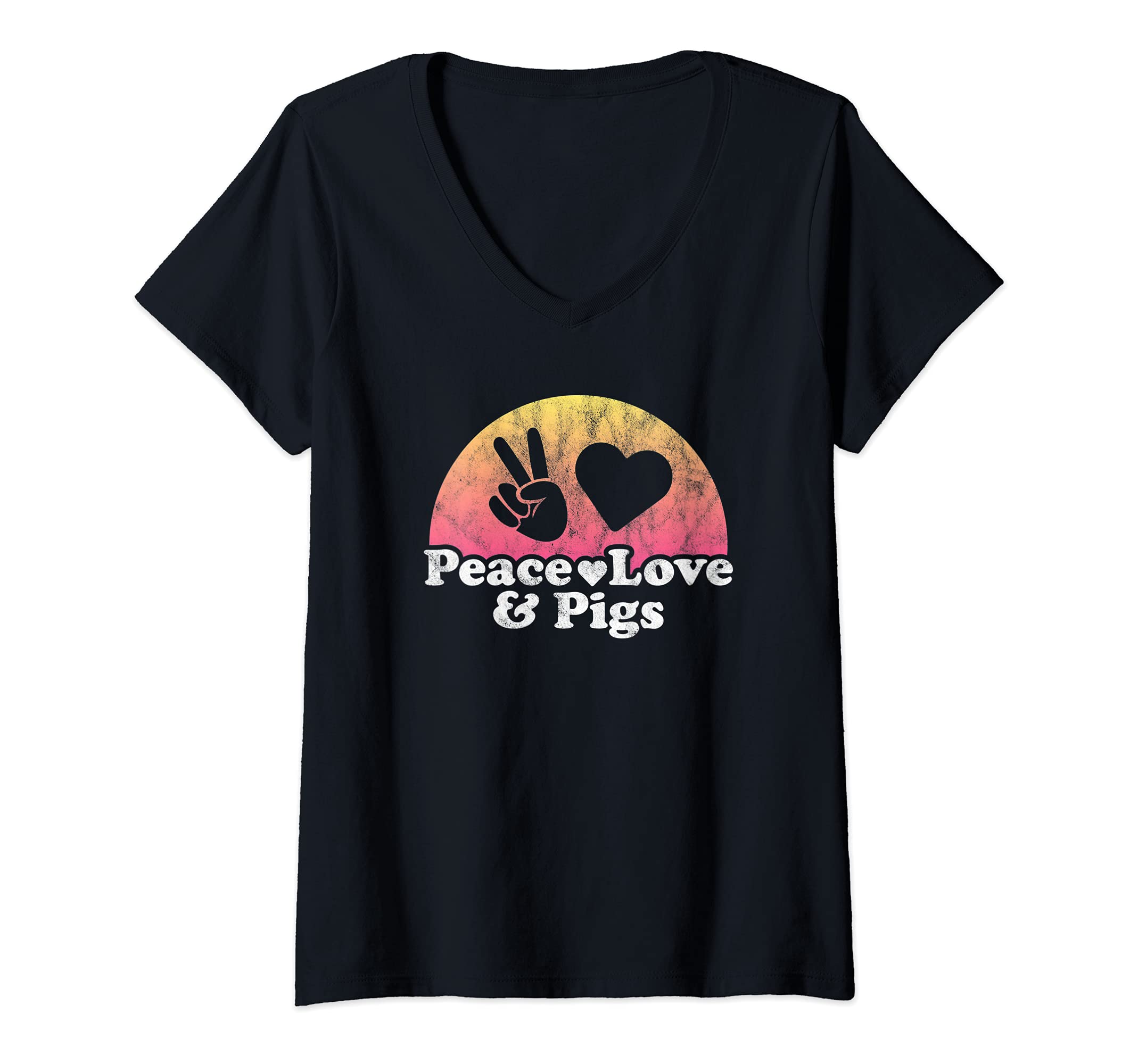 Womens Peace Love and Pigs Pig V-Neck T-Shirt