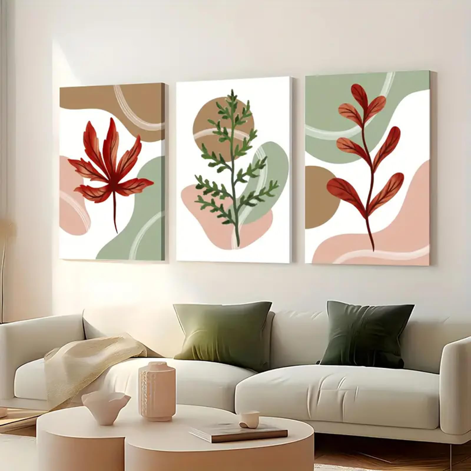 ZBELLO Set of 3 Posters, Colourful Abstract Leaf-Themed Watercolour Plant Wall Art, Modern Minimalist Art Prints for The Living Room, Bedroom and Home Decor, Unframed (50x70cm)