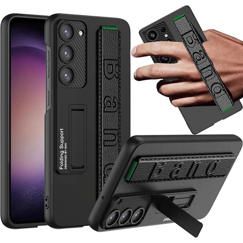 Coque Samsung S25 Plus NINKI noire avec sangle de maintien et béquille intégrée
