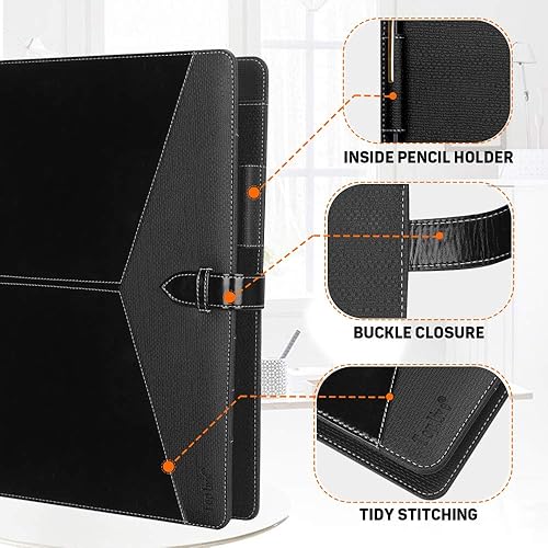 Miniatura 3 de Toplive Padfolio - Carpeta de 3 anillos (anillo redondo de 1 pulgada) para entrevistas, conferencias y presentaciones, color negro