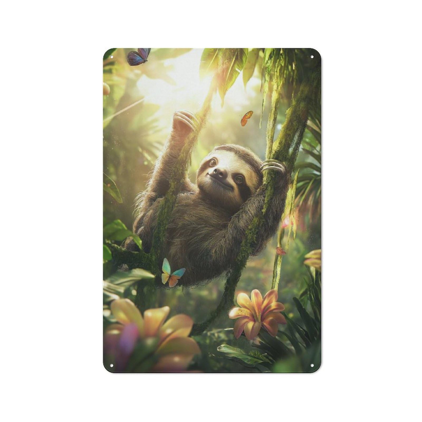 Sloth in Rainforest Farmhouse Metal Sign 30x20cm, Rustic Cottage Wall Art for Cottage, Kitchen, Hallway Or Breakfast Nook