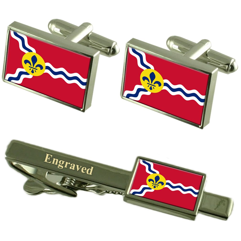 Gemelos de San Luis con bandera de EE. UU. y pasador de corbata grabado 5