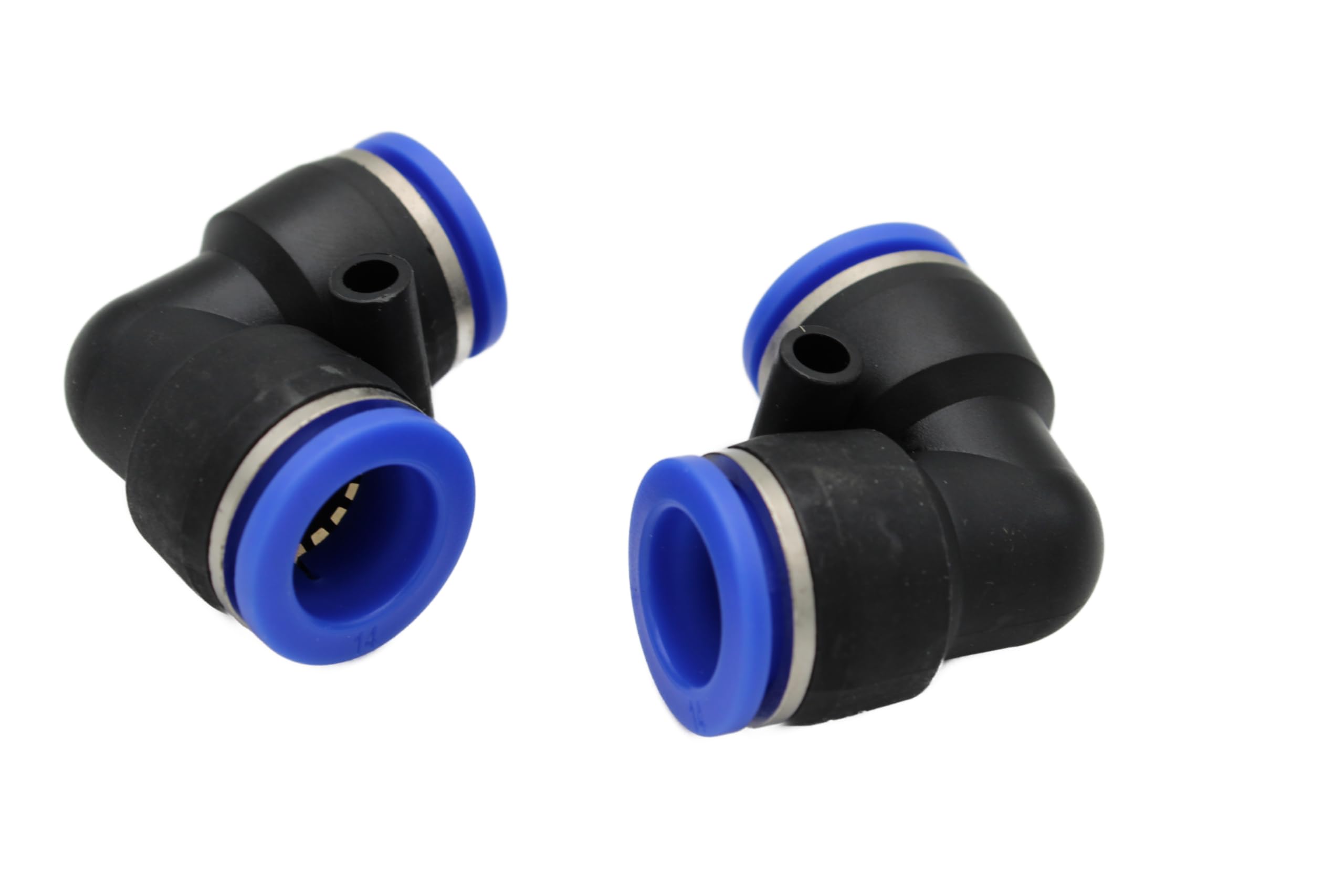 16 mm IQS Pneumatic Angle Connector 90° Pack of 2, Hose Connector Compressed Air Connector, Black/Blue