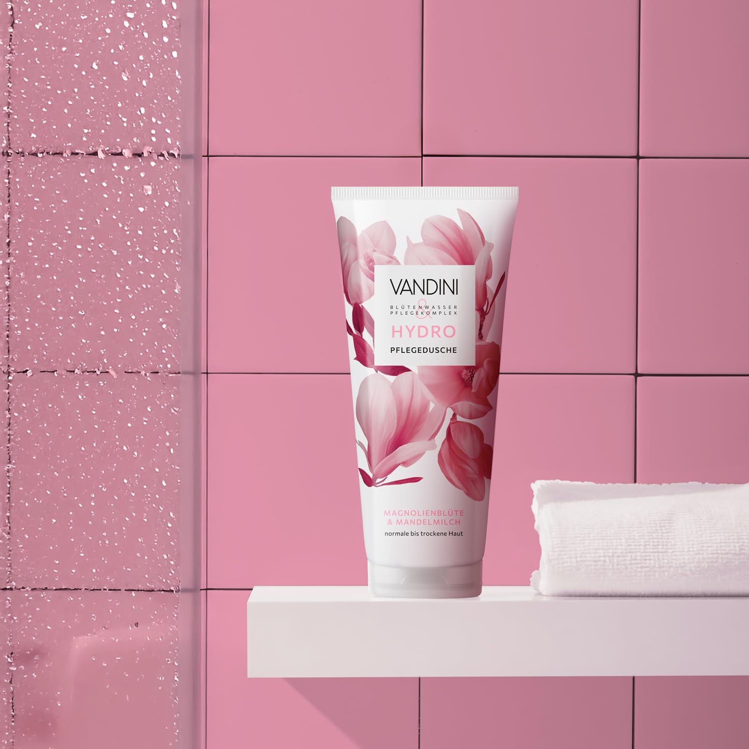 VANDINI HYDRO 6 x Ducha de cuidado para mujer de 200 ml con flor de magnolia y leche de almendras – Gel de ducha para piel normal a seca – vegano, sin parabenos ni siliconas, dermatológicamente