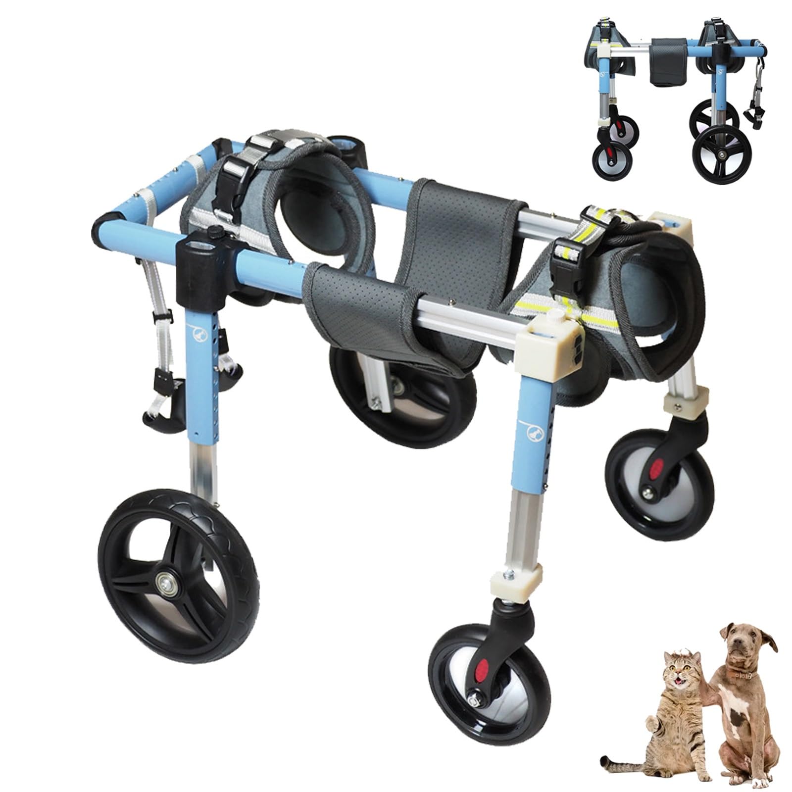 Silla de ruedas ajustable XL azul: carrito de 4 ruedas para pasear con perros grandes