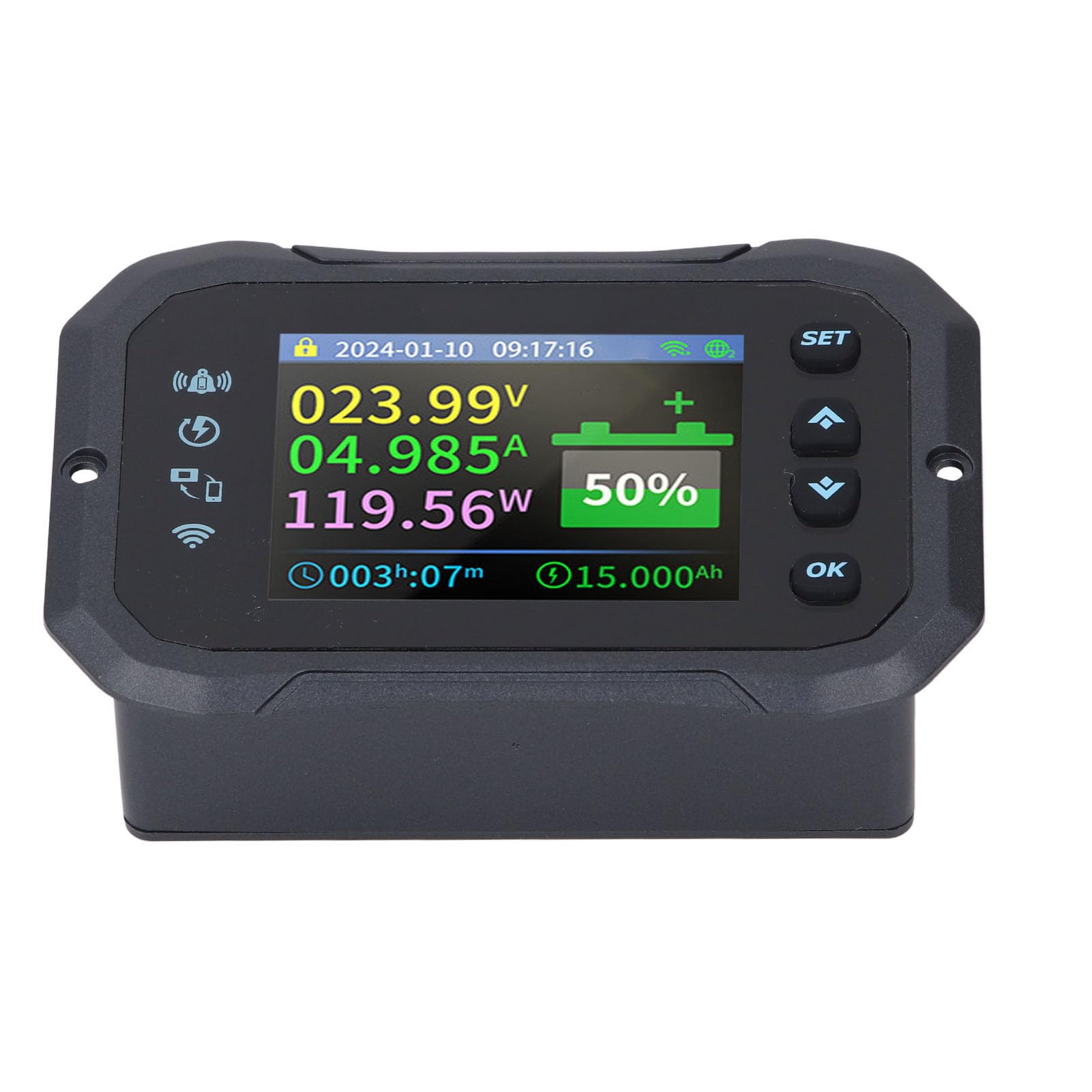 Dilwe Monitor Akumulatora KM110F z Zakresem 10-100 V 100 A, Wielofunkcyjny Miernik Mocy Panelu Słonecznego RV do śledzenia Napięcia i Prądu
