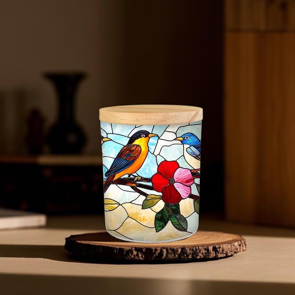 Photophore en verre teinté en forme d'oiseaux en forme de fleur pour centres de table, maison, anniversaire, Noël, fête, photophore à piles pour couple, maman, meilleure amie