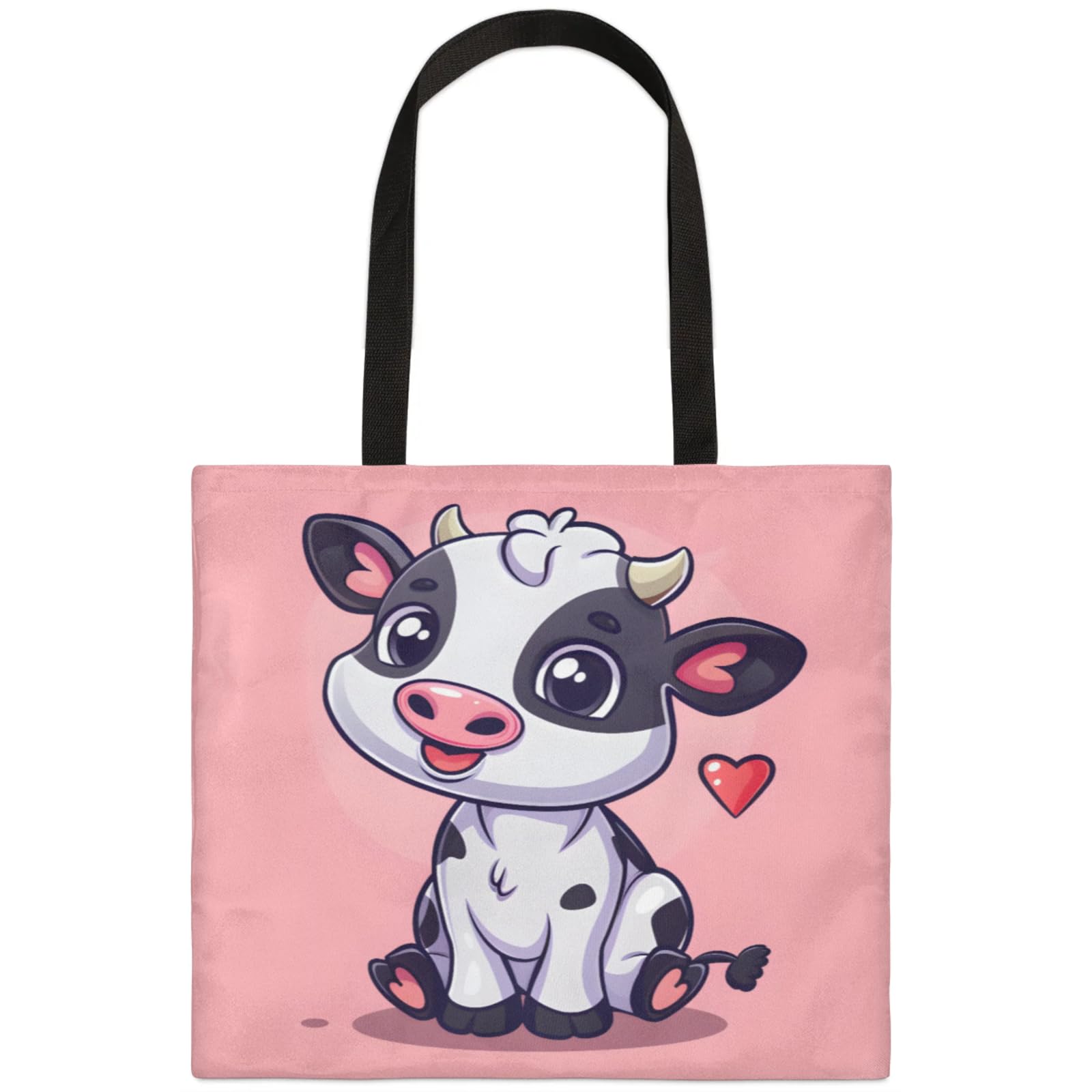 Mularoka Cute Cartoon Cow Square Canvas Tote Bag Top Handle Purses Stylish Women Canvas Shoulder Tote Bags Reusable Handbags for Work Travel Picnic Beach Shopping Gym Hiking