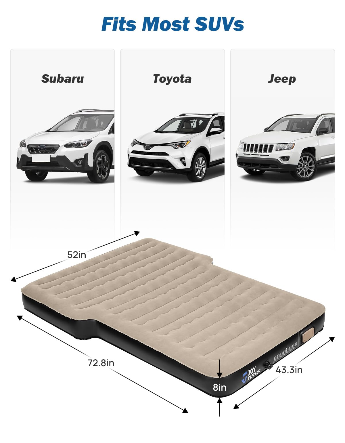 JOYTUTUS Colchón inflable SUV para acampar al aire libre, flocado suave y superficie Oxford extragruesa, colchón de aire para SUV, cama de campamento con bomba de aire integrada mejorada, 2 almohadas
