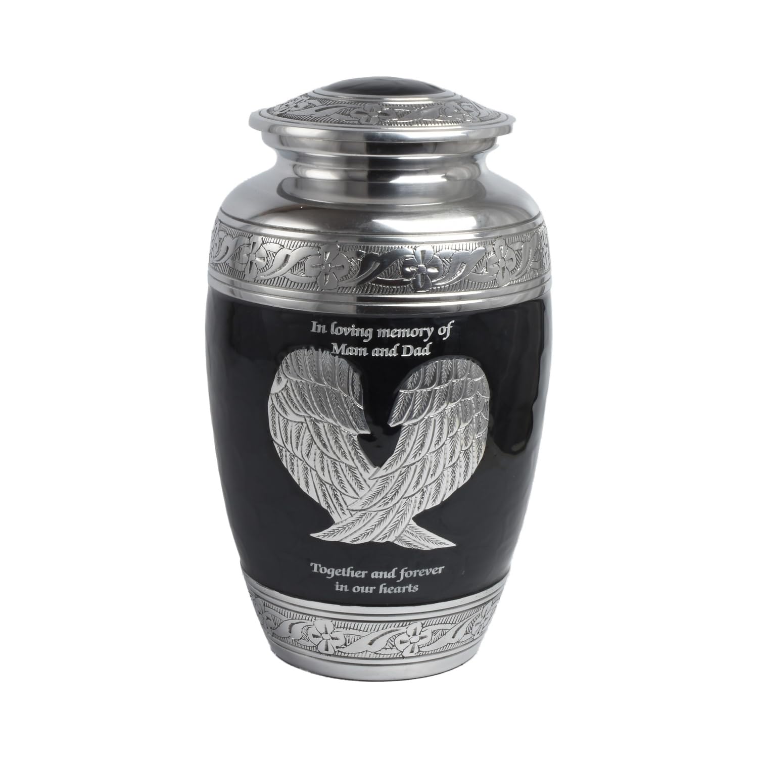 Angel Wing Cremation Urn for Adult Ashes – Durable Aluminium Funeral Container – Purple Memorial Vessel with Engraved Design Securely Holds Human Remains up to 90kg or 14 Stone (Personalised-Black)