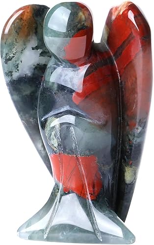 QINJIEJIE Cristales de sangre africanos, decoración de ángel de la paz, estatua de ángel de la paz, piedra de la guarda, piedras preciosas talladas