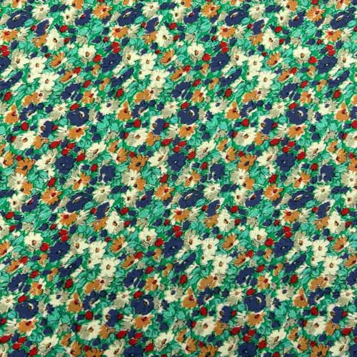 Kt KILOtela - Tela Viscosa Estampada Digital, Retal Desecho Post-industrial Moda, Camisa, Blusa, Caída Fluida, Floral, Multicolor, Verde, 270 x 145 cm, 62183