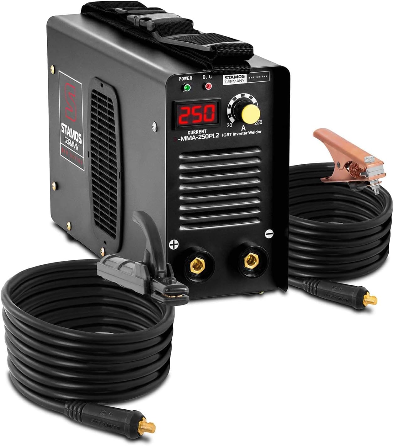 Stamos Welding Group S-MMA-250PI.2 Arc Welder Inverter Welder Welding Machine (250 A, 8m Cable, IGBT, Hot Start, LED Display, incl. Accessories)