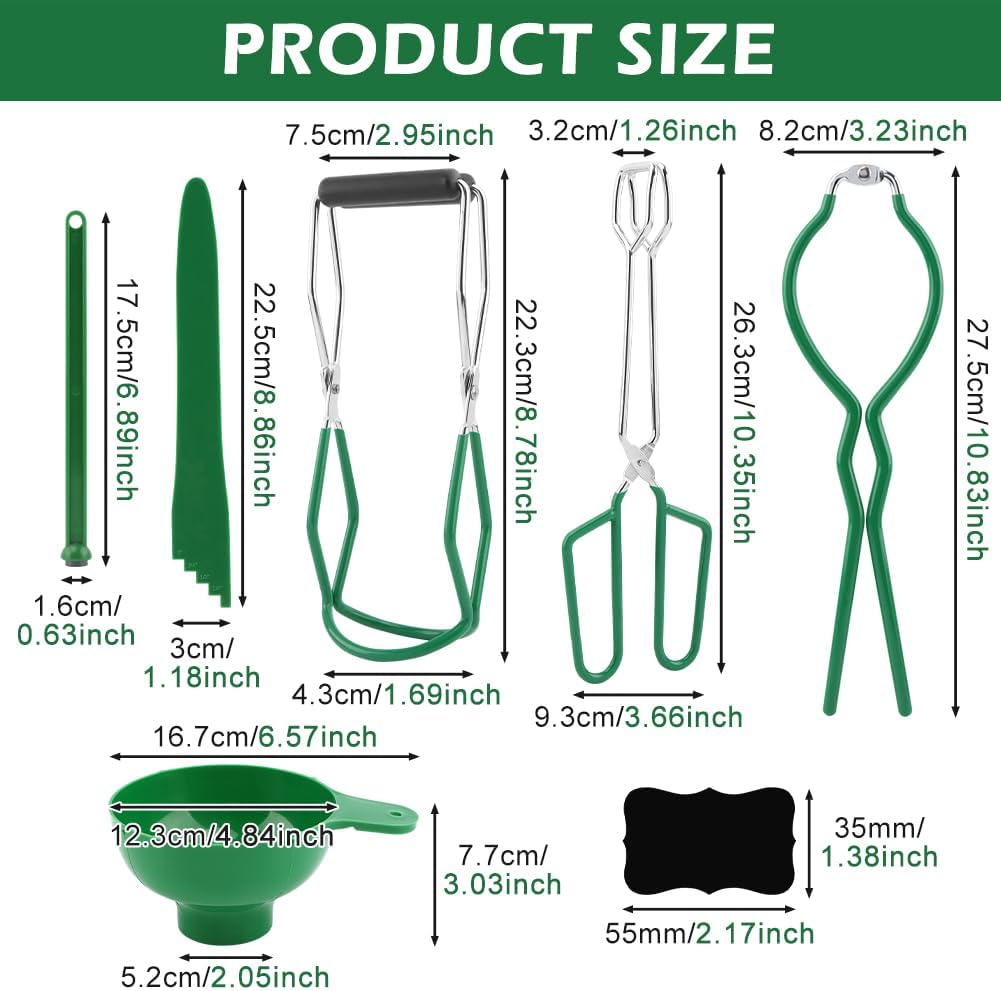 Canning Supplies Essentials Set, Canning Supplies Starter Kit, 7 Piece Set Includes Jar Lifter, Food Tong Jar Wrench Funnel Bubble Popper Measurer Magnetic Lids Lifter