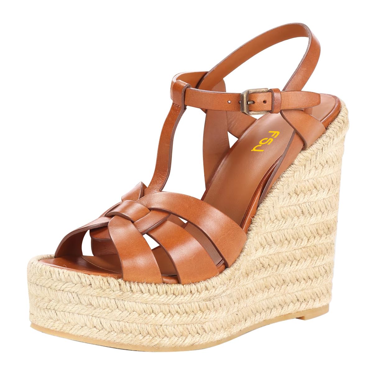 FSJ Women Elegant Open Toe Espadrille Platform Ankle Strap Wedge Sandals Woven Cutout Casual Strappy Shoes Size 4-16 US