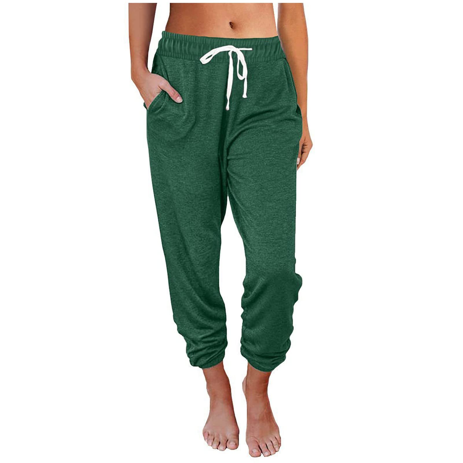 SMIDOWWomens Baggy Sweatpants with Pockets Drawstring Elastic Waist Cropped Jogger Running Pants Comfy Lounge Capris