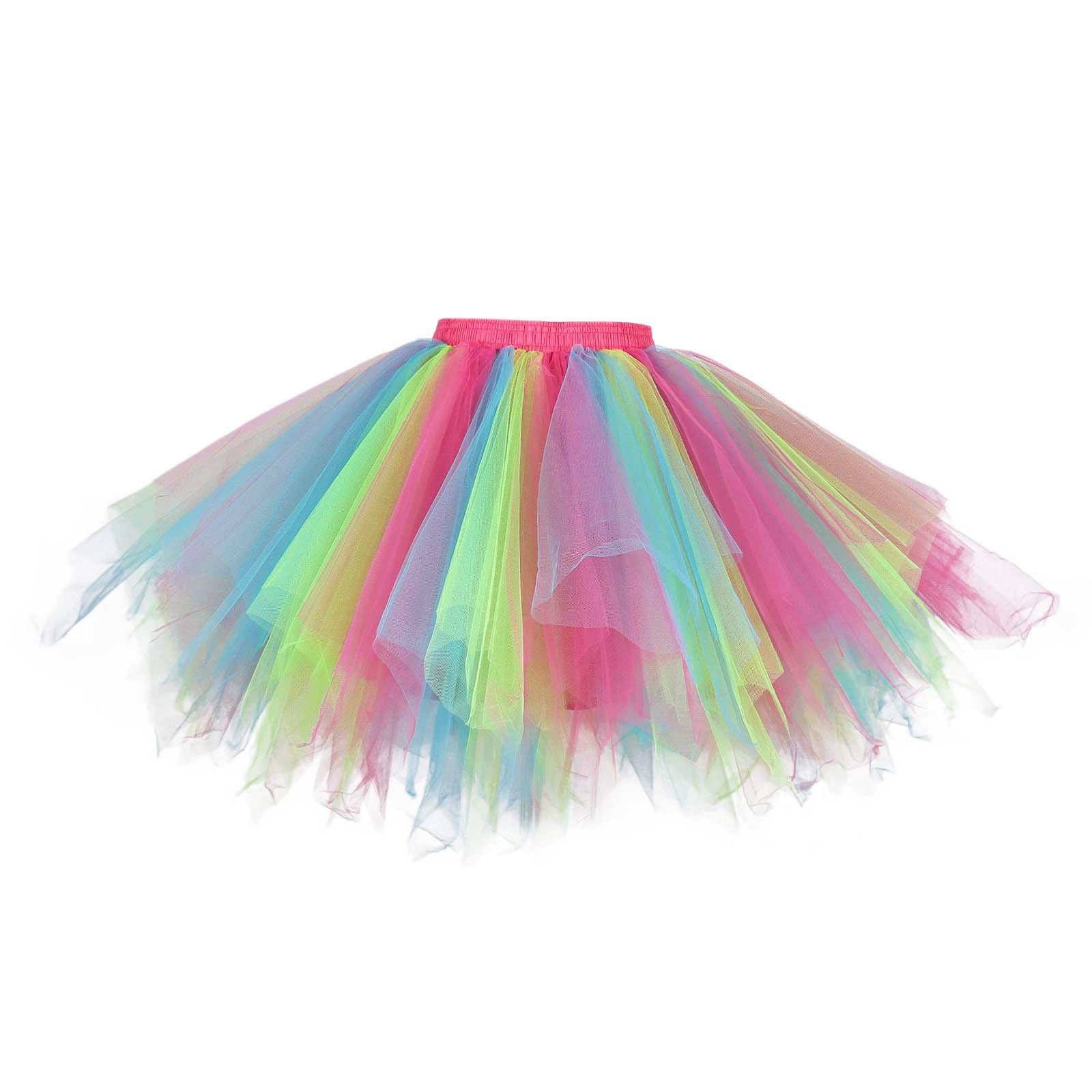 Karneval Bunter Tüllrock Damen Elastische Rock 50er Jahre Kostüm Tutu Rock Mehrschichtiges Lagig Tüll Unregelmäßiger Faschingskostüme Party Tanzkleid Kurz Karnevalskostüm Ballett Teen Dance Dress Up