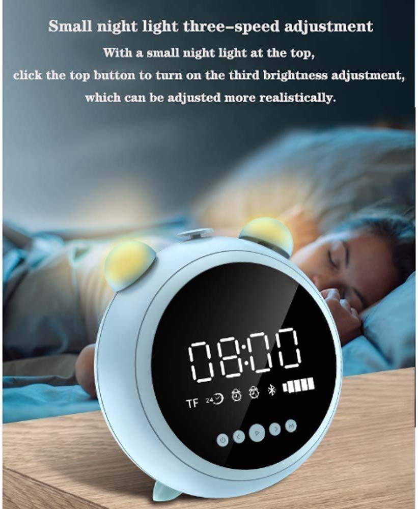 Réveil,Portable Petit Mini Haut-Parleur Bluetooth Surround 3D à Volume Élevé,Réveil Électronique Multifonctionnel Deux-en-Un Étudiant Créatif Muet Chevet Veilleuse