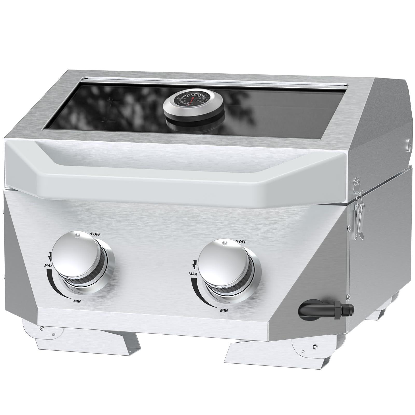 BESTFIRE Tabletop Gas Grill with 2 Burners &amp; Viewing Glass Lid, 20,000 BTU Stainless Steel Portable BBQ Grill with Thermometer, Push-Button Ignition for Outdoor Patio, Camping, RV, Tailgating