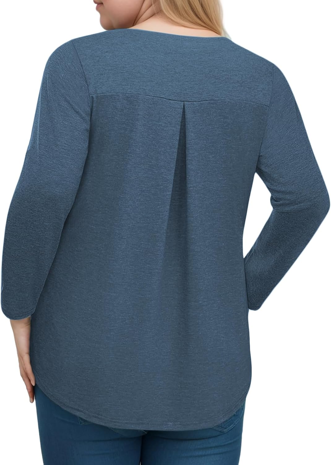 VISLILY Womens-Plus-Size-Dressy-Tops Casual V Neck T Shirts Cute Buttons Roll Up 3/4 Sleeves Tunics Flowy Pleated Blouses - Image 3