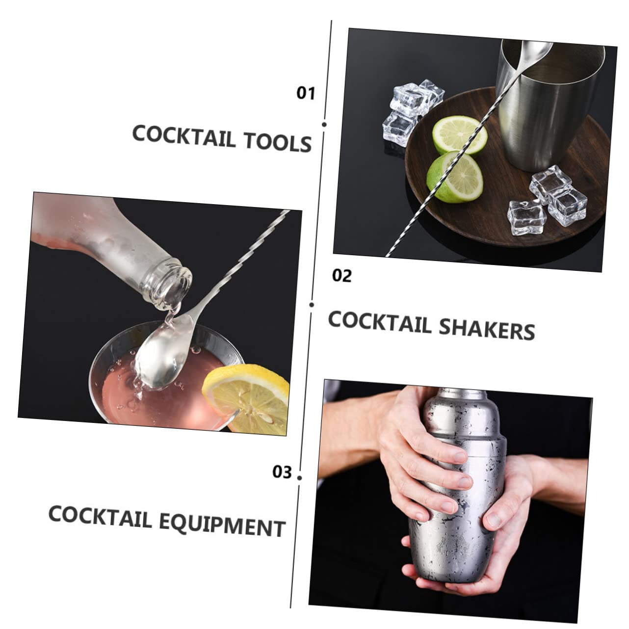 Set Shaker Cocktail 12 Pezzi in Acciaio Inox Base in Bambù | Attrezzatura Barman, Supporto Portaoggetti in Bambù, da 12 Pezzi per Bar e Riunioni in Famiglia