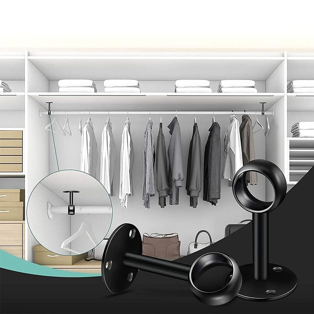 4 Pezzi Staffa di Montaggio a Soffitto, Supporti per Aste per Tende, Staffe per Tende Armadio, con 12 Viti e 12 Tubi di Espansione, per Appendere Traverse da 25 mm, Nero