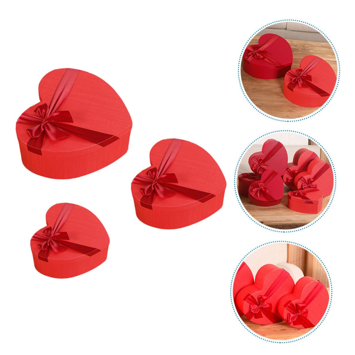 FONDOTIN Herzförmige Geschenkbox 3 Stück Rot mit Deckel Süßigkeiten und Schmuckaufbewahrung für Valentinstag und Hochzeit