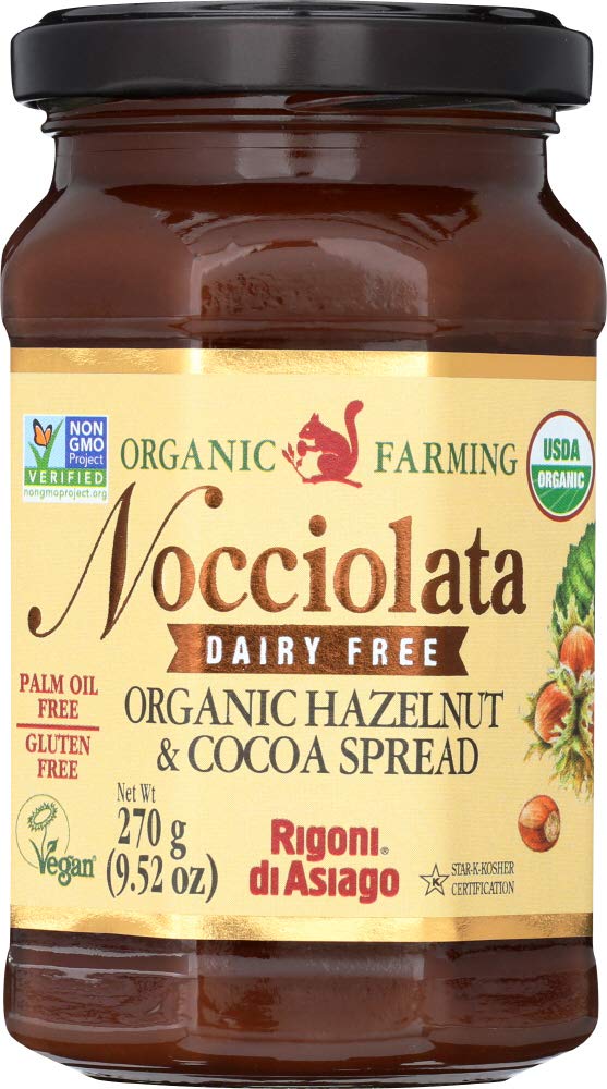 Rigoni Di Asiago Nocciolata DAIRY FREE Organic Avellanas y Cacao para untar, tarro de 8.82 onzas (cacao de azelana, paquete de 2)