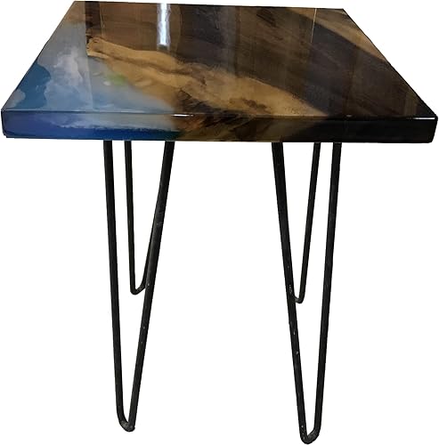 Mesa de epoxi transparente, mesa de sofá con forma cuadrada, mesa auxiliar de resina de madera, mesa de centro de madera con borde natural para sala